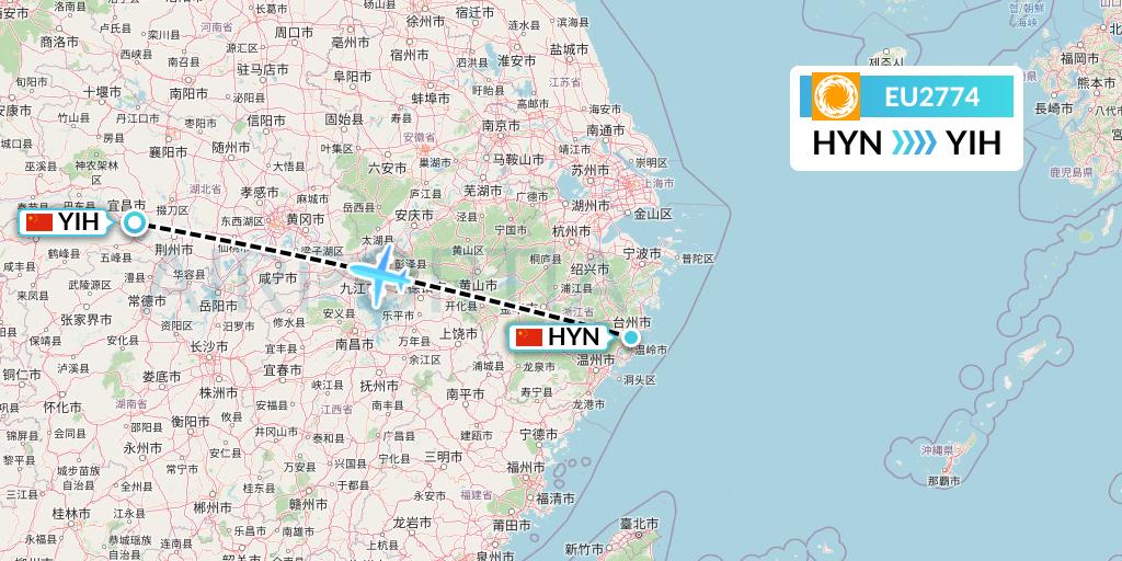 EU2774 Chengdu Airlines Flight Map: Huangyan to Yichang