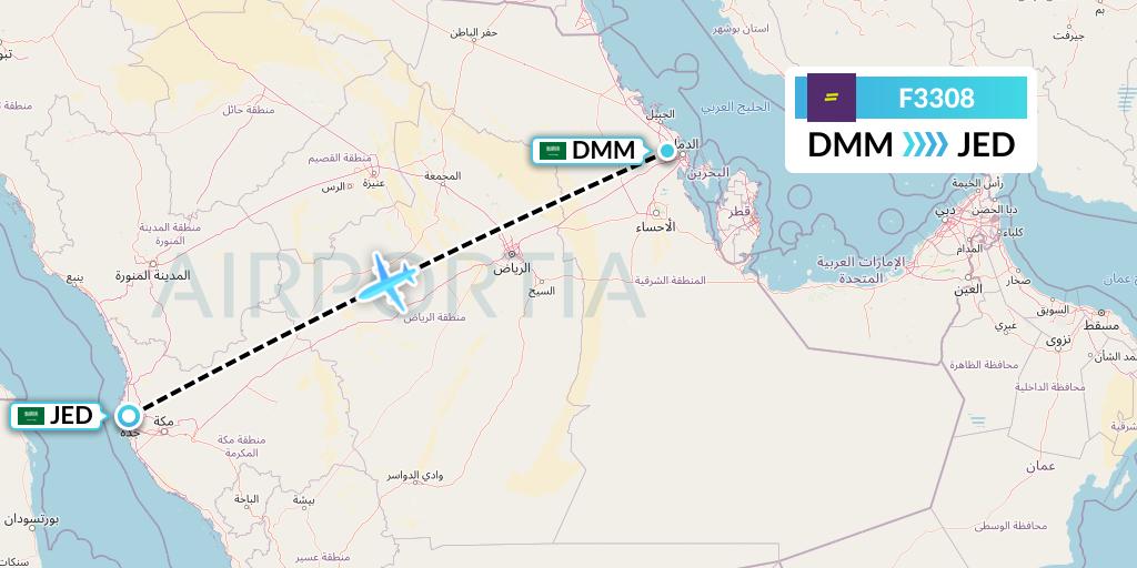 F3308 flydeal Flight Map: Dammam to Jeddah