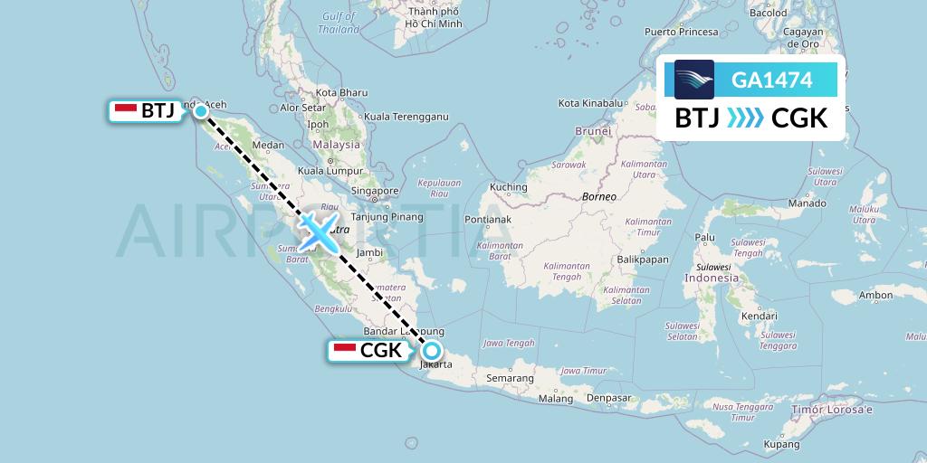 GA1474 Garuda Indonesia Flight Map: Banda Aceh to Jakarta