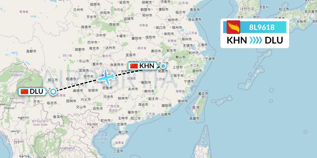 8L9618 Lucky Air Flight Map: Nanchang to Dali