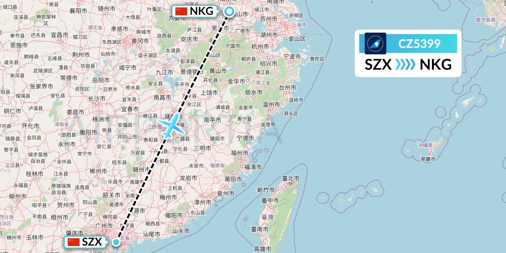 CZ5399 China Southern Airlines Flight Map: Shenzhen to Nanjing