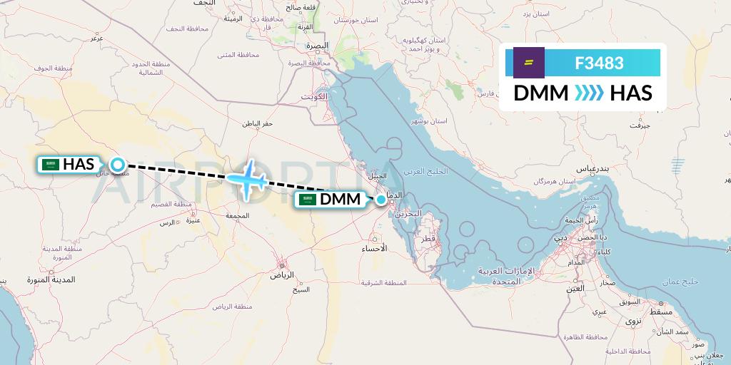 F3483 flydeal Flight Map: Dammam to Ha'il