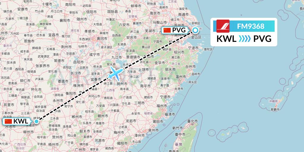 FM9368 Shanghai Airlines Flight Map: Guilin to Shanghai