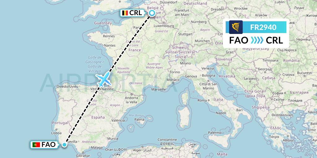 FR2940 Ryanair Flight Map: Faro to Brussels