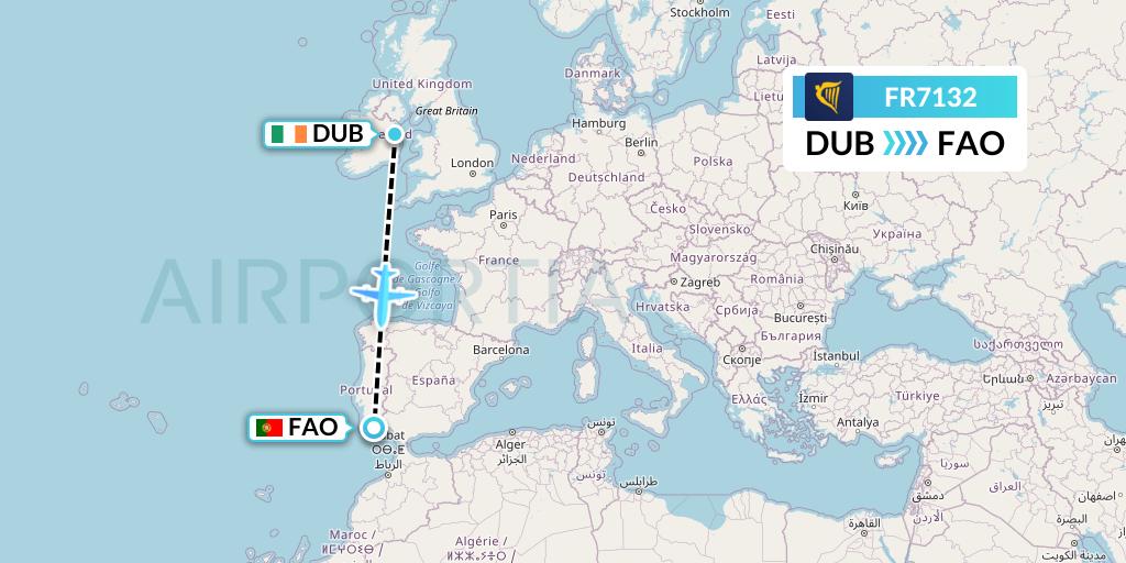 FR7132 Ryanair Flight Map: Dublin to Faro