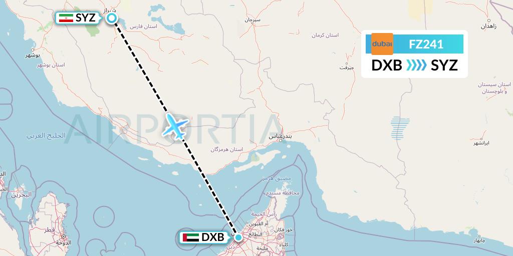 FZ241 FlyDubai Flight Map: Dubai to Shiraz