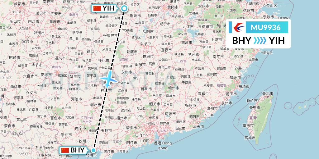 MU9936 China Eastern Airlines Flight Map: Beihai to Yichang
