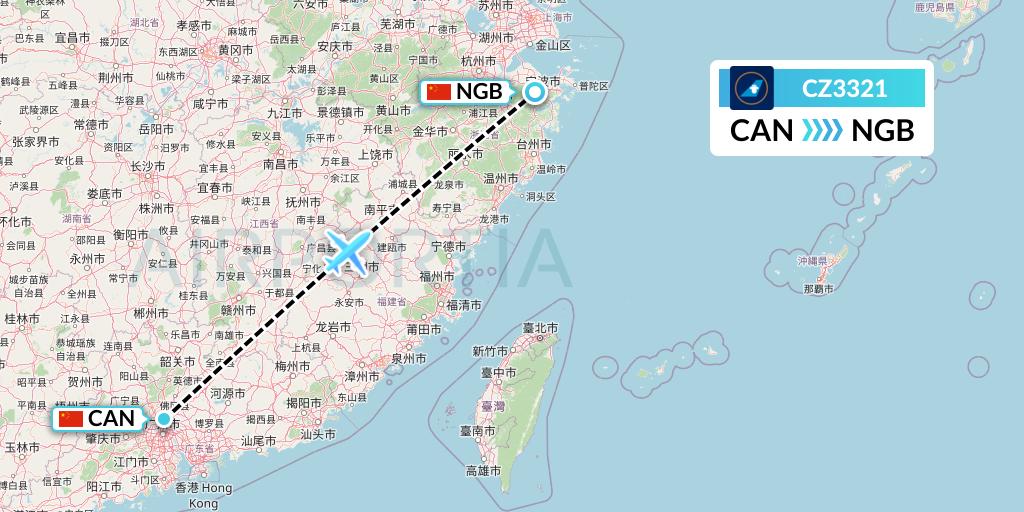 CZ3321 China Southern Airlines Flight Map: Guangzhou to Ningbo