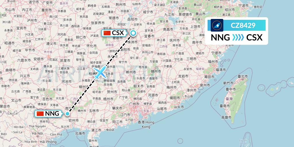 CZ8429 China Southern Airlines Flight Map: Nanning to Changsha