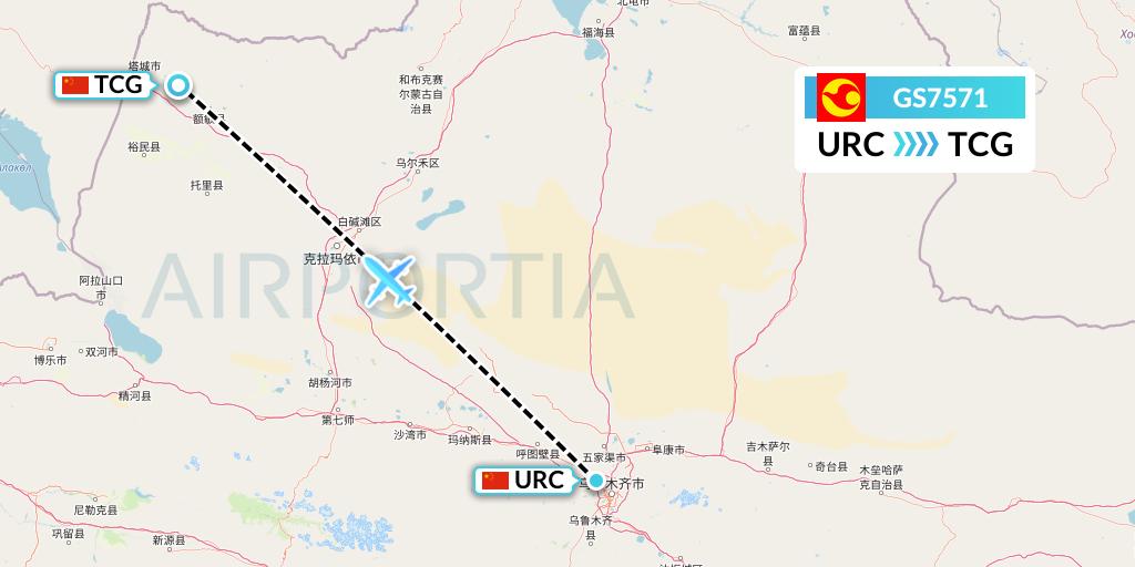 GS7571 Tianjin Airlines Flight Map: Urumqi to Tacheng