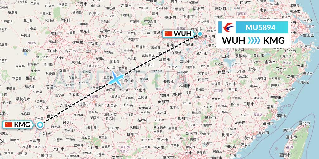 MU5894 China Eastern Airlines Flight Map: Wuhan to Kunming