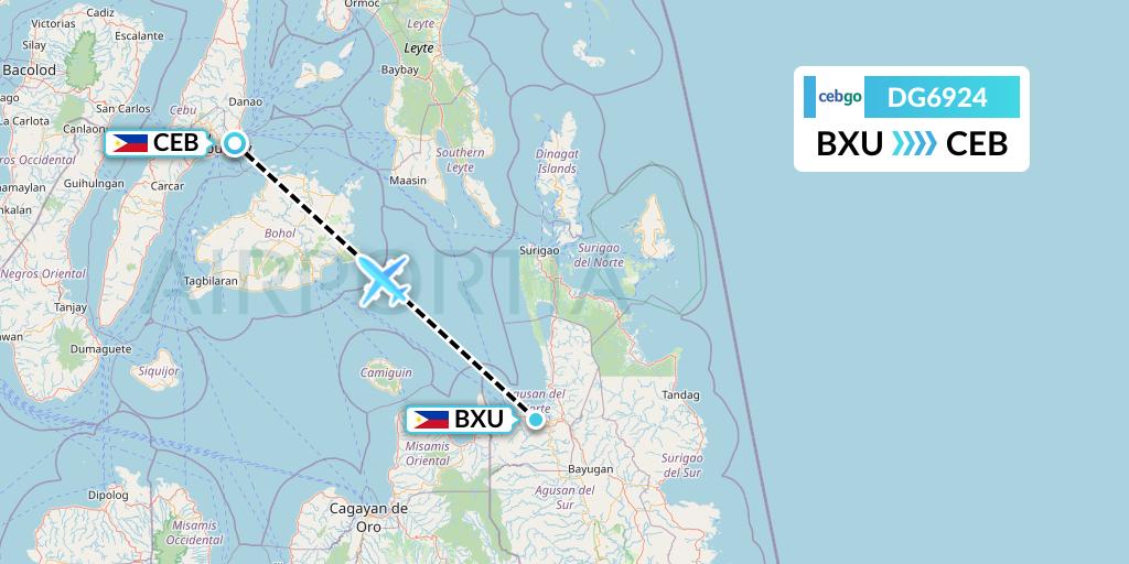 DG6924 Cebgo Flight Map: Butuan to Cebu