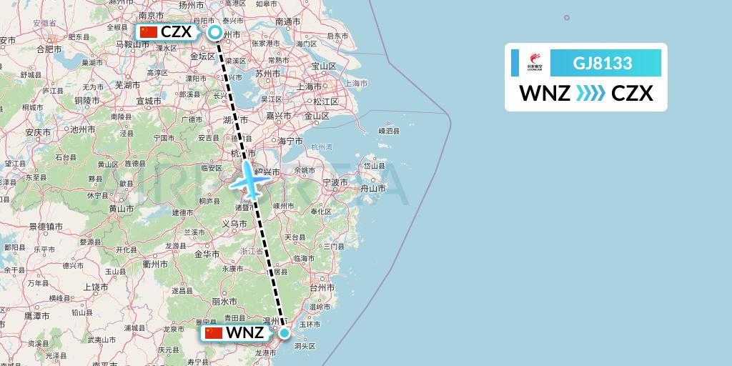GJ8133 Loong Airlines Flight Map: Wenzhou to Changzhou