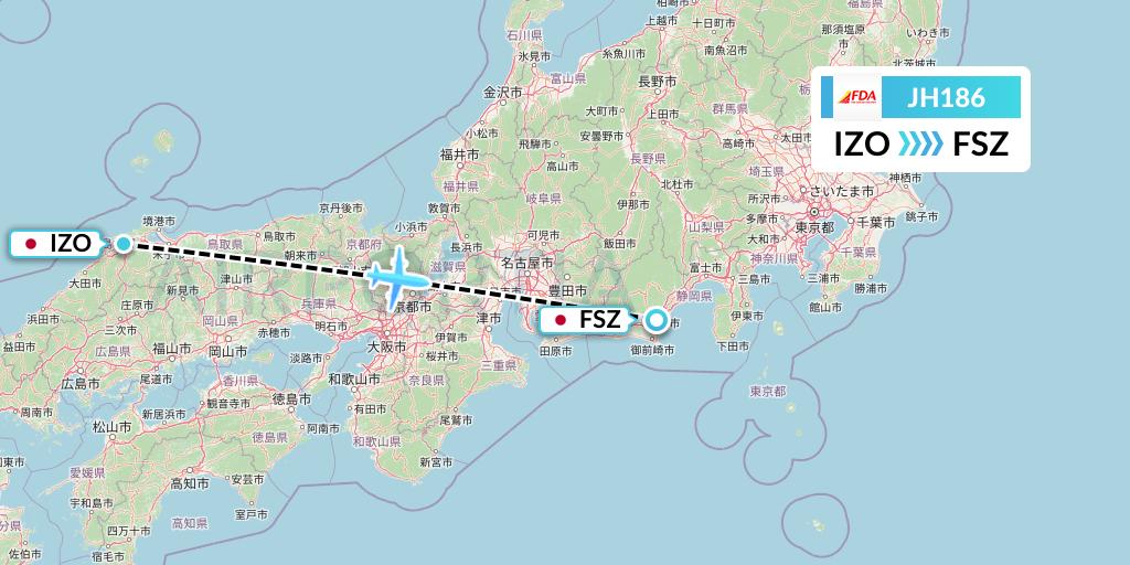 JH186 Fuji Dream Airlines Flight Map: Izumo to Shizuoka