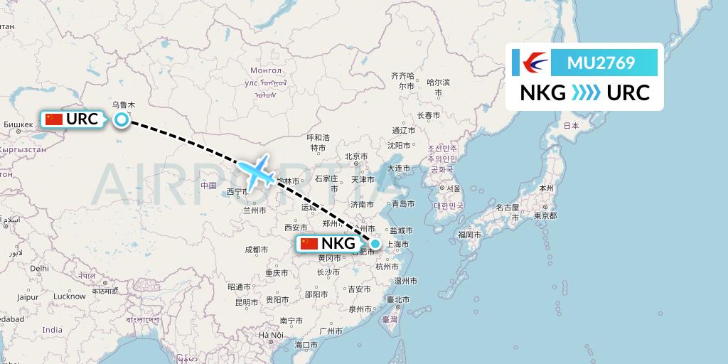 MU2769 China Eastern Airlines Flight Map: Nanjing to Urumqi