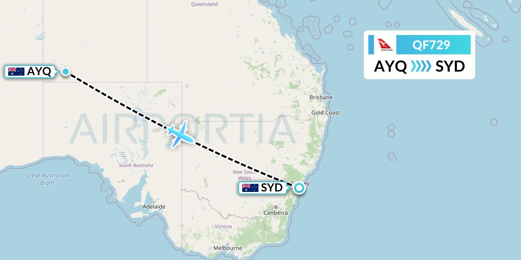 QF729 Qantas Flight Map: Ayers Rock to Sydney