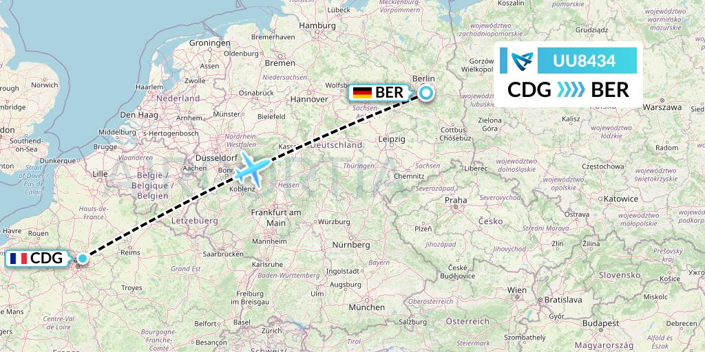 UU8434 Air Austral Flight Map: Paris to Berlin