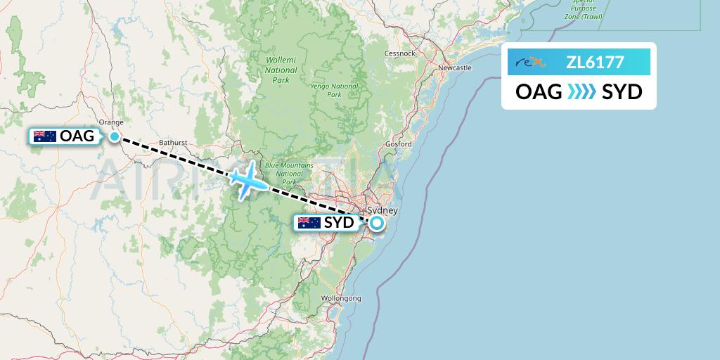 ZL6177 Regional Express Flight Map: Orange to Sydney