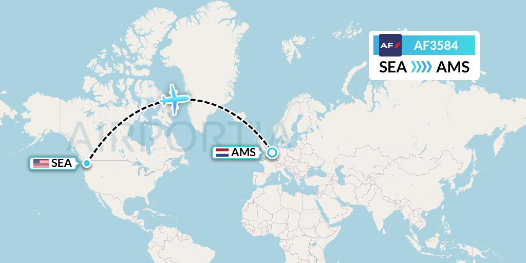 AF3584 Air France Flight Map: Seattle to Amsterdam