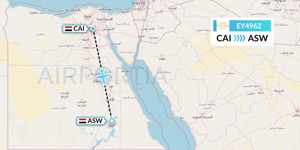 EY4962 Etihad Airways Flight Map: Cairo to Aswan