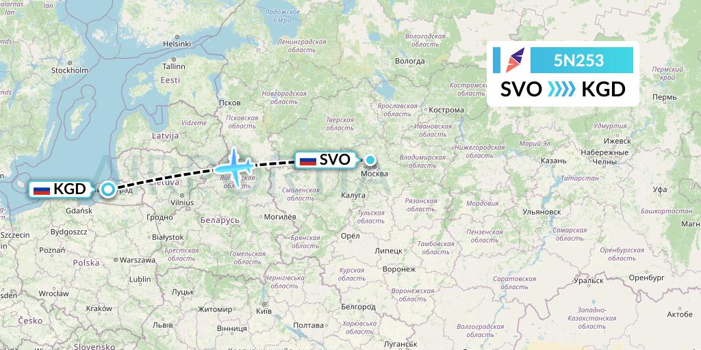 5N253 Nordavia Flight Map: Moscow to Kaliningrad