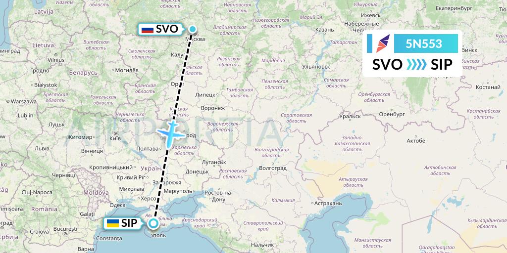 5N553 Nordavia Flight Map: Moscow to Simferopol