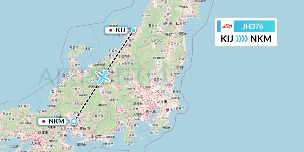 JH376 Fuji Dream Airlines Flight Map: Niigata to Nagoya
