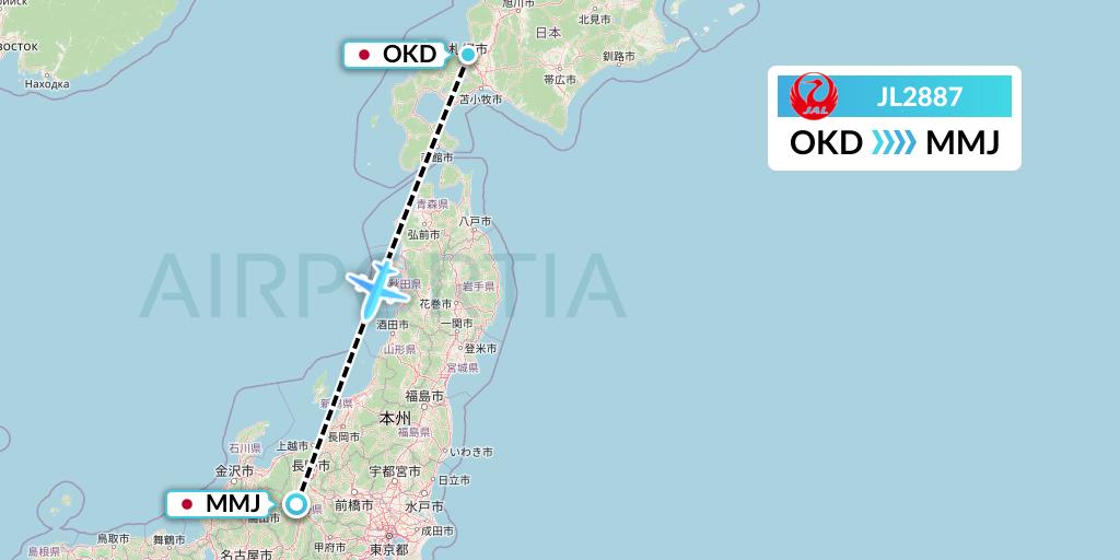 JL2887 Japan Airlines Flight Map: Sapporo to Matsumoto