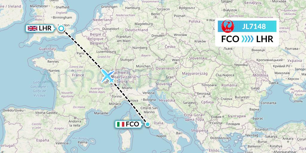 JL7148 Japan Airlines Flight Map: Rome to London