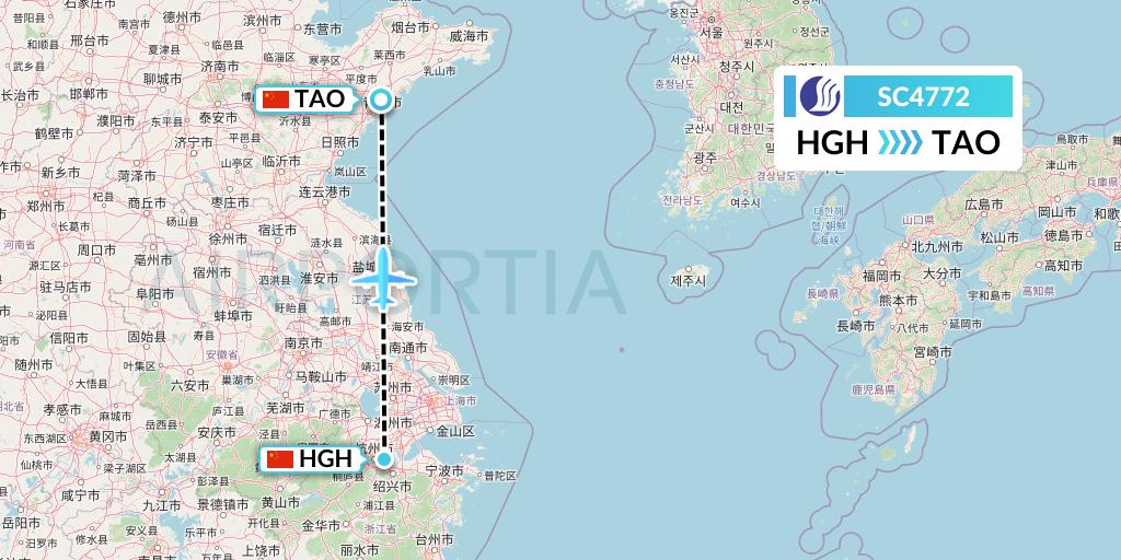 SC4772 Shandong Airlines Flight Map: Hangzhou to Qingdao