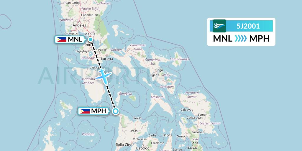 5J2001 CEBU Pacific Air Flight Map: Manila to Caticlan