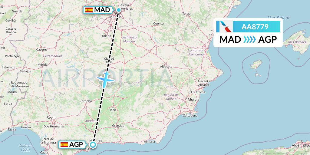 AA8779 American Airlines Flight Map: Madrid to Malaga