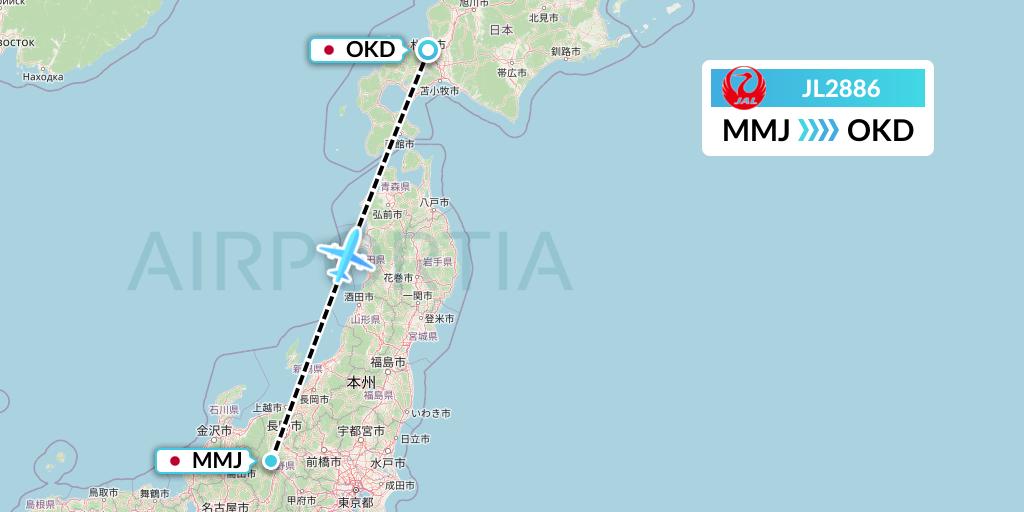 JL2886 Japan Airlines Flight Map: Matsumoto to Sapporo