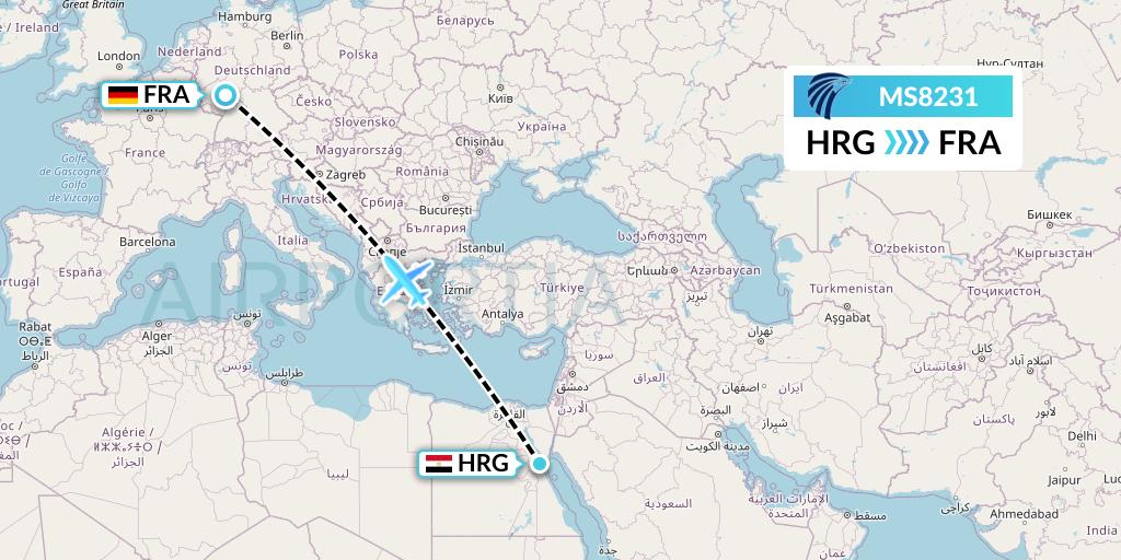 MS8231 EgyptAir Flight Map: Hurghada to Frankfurt