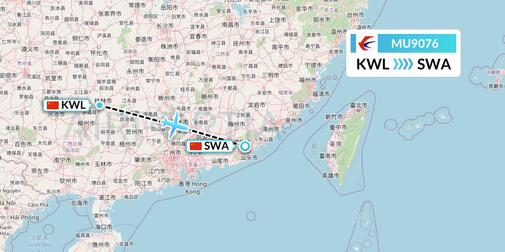 MU9076 China Eastern Airlines Flight Map: Guilin to Jieyang