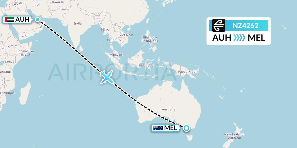 NZ4262 Air New Zealand Flight Map: Abu Dhabi to Melbourne