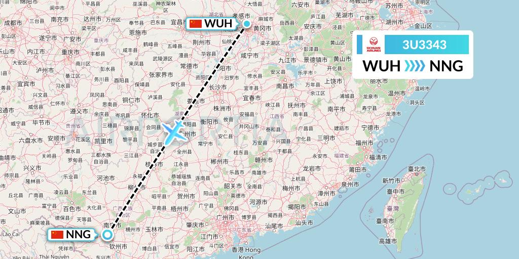 3U3343 Sichuan Airlines Flight Map: Wuhan to Nanning