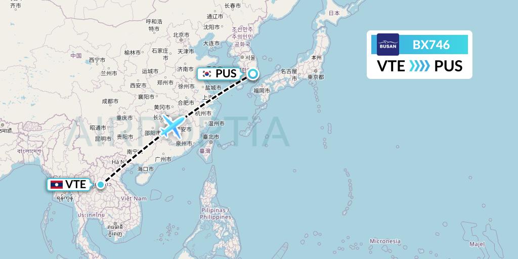 BX746 Air Busan Flight Map: Vientiane to Busan