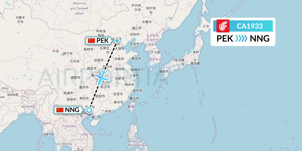 CA1933 Air China Flight Map: Beijing to Nanning