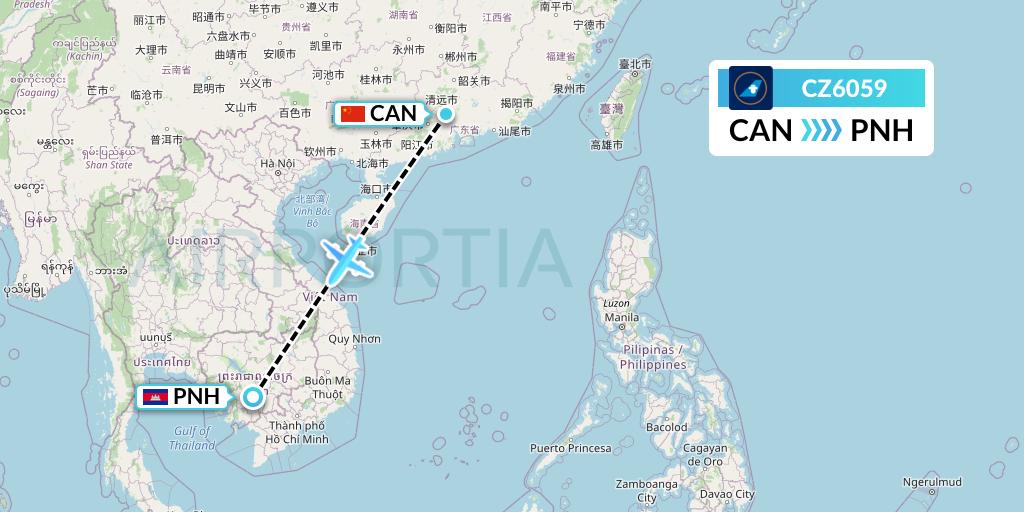 CZ6059 China Southern Airlines Flight Map: Guangzhou to Phnom Penh