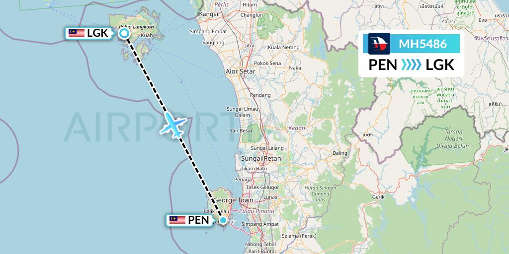 MH5486 Malaysia Airlines Flight Map: Penang to Langkawi
