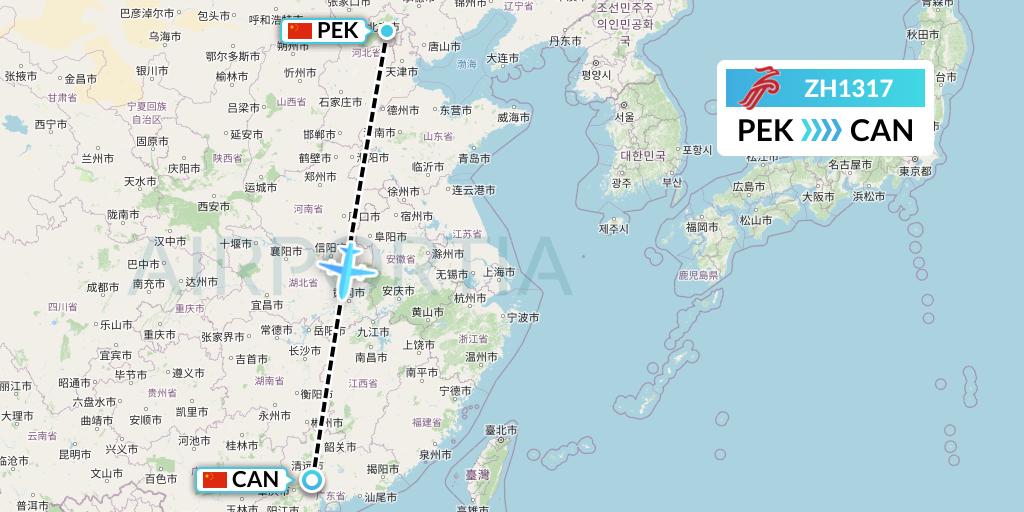 ZH1317 Shenzhen Airlines Flight Map: Beijing to Guangzhou