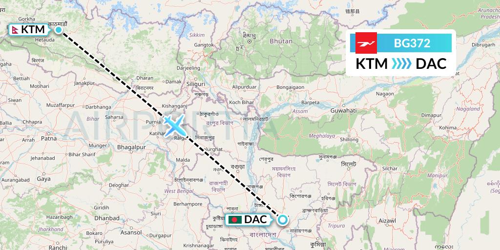 BG372 Flight Status Biman Bangladesh Airlines Kathmandu to Dhaka (BBC372)