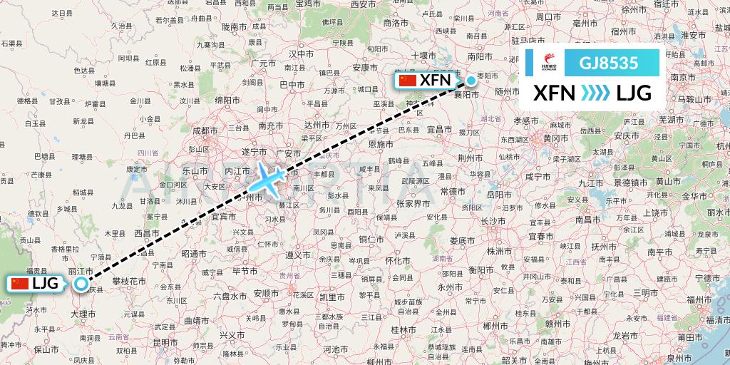 GJ8535 Loong Airlines Flight Map: Xiangyang to Lijiang