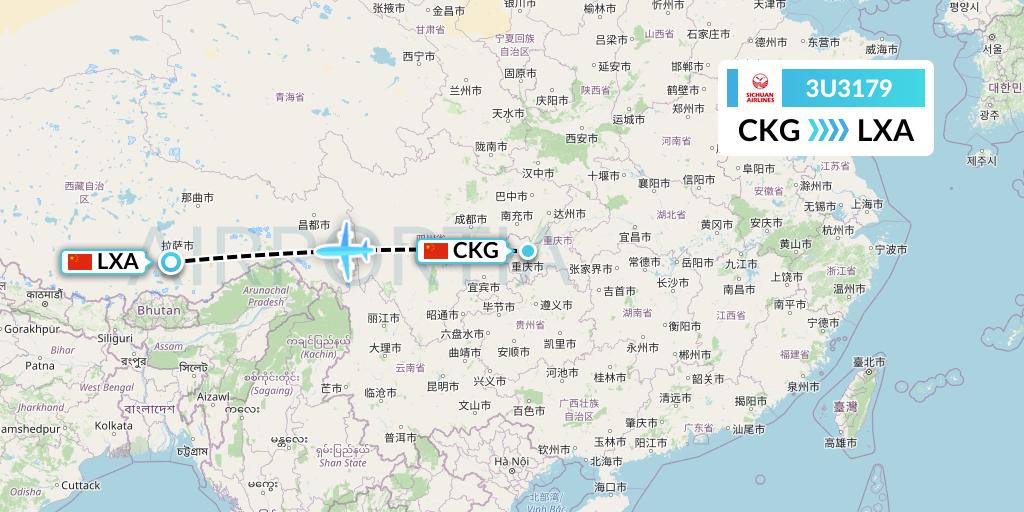 3U3179 Sichuan Airlines Flight Map: Chongqing to Lhasa