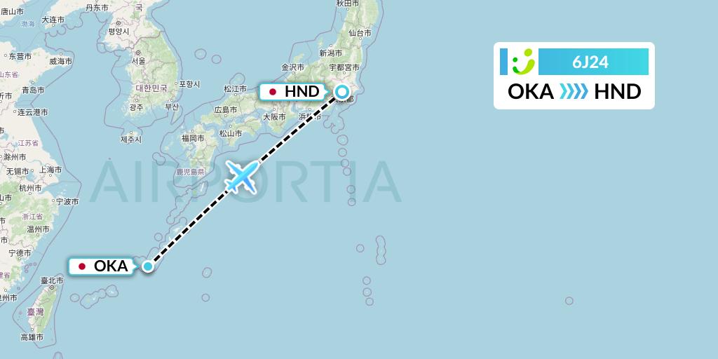 6J24 Solaseed Air Flight Map: Naha to Tokyo