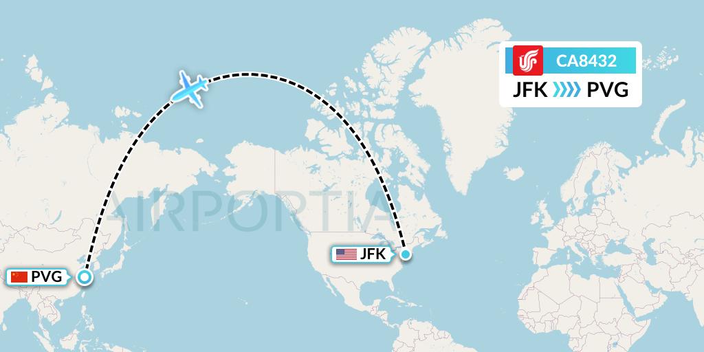 CA8432 Air China Flight Map: New York to Shanghai