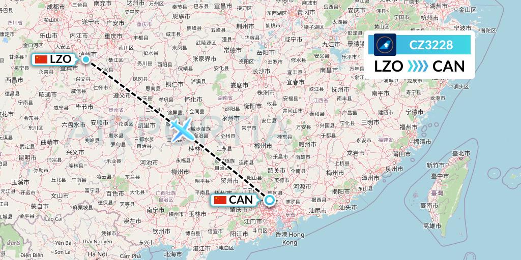 CZ3228 China Southern Airlines Flight Map: Luzhou to Guangzhou