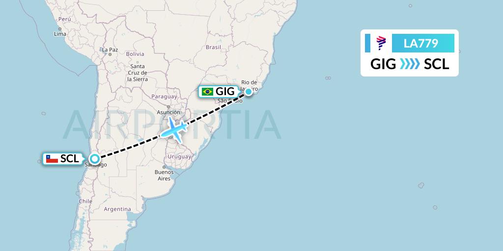 LA779 LAN Airlines Flight Map: Rio de Janeiro to Santiago