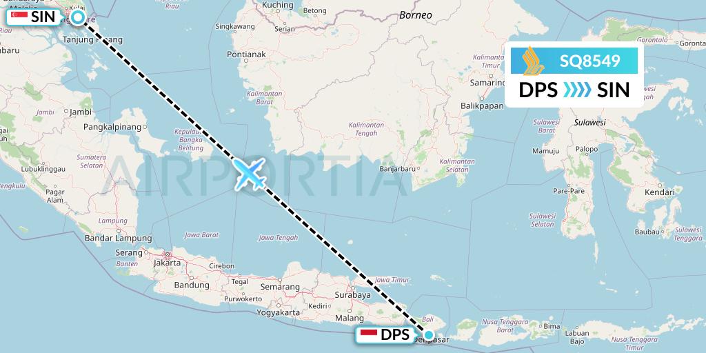 SQ8549 Singapore Airlines Flight Map: Denpasar to Singapore
